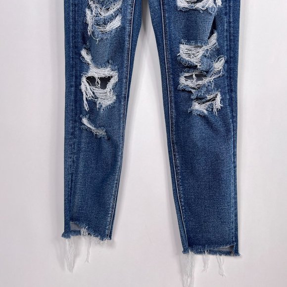AE American Eagle Mom Jean Distressed Destroyed Mid Rise Stretch Denim Size 0 - Picture 5 of 13